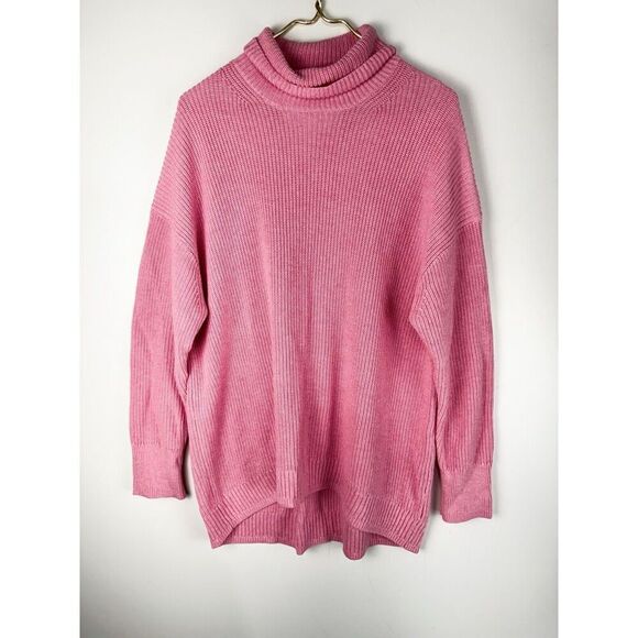 J. CREW Ribbed Cotton-Blend Relaxed Turtleneck Sweater Pink size Large - Picture 1 of 6